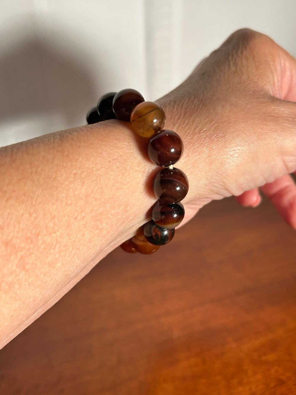 Vintage Natural Sardonyx & Banded Agate Gemstone Bracelet - Earth Tone Beads